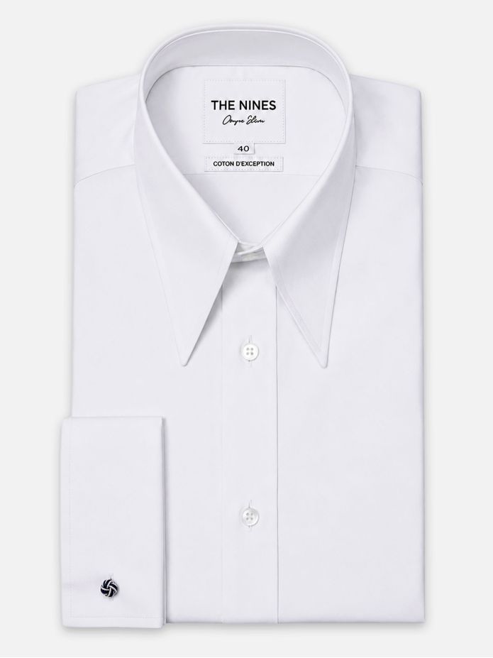 Camisa cuello de puntas en popelina blanca