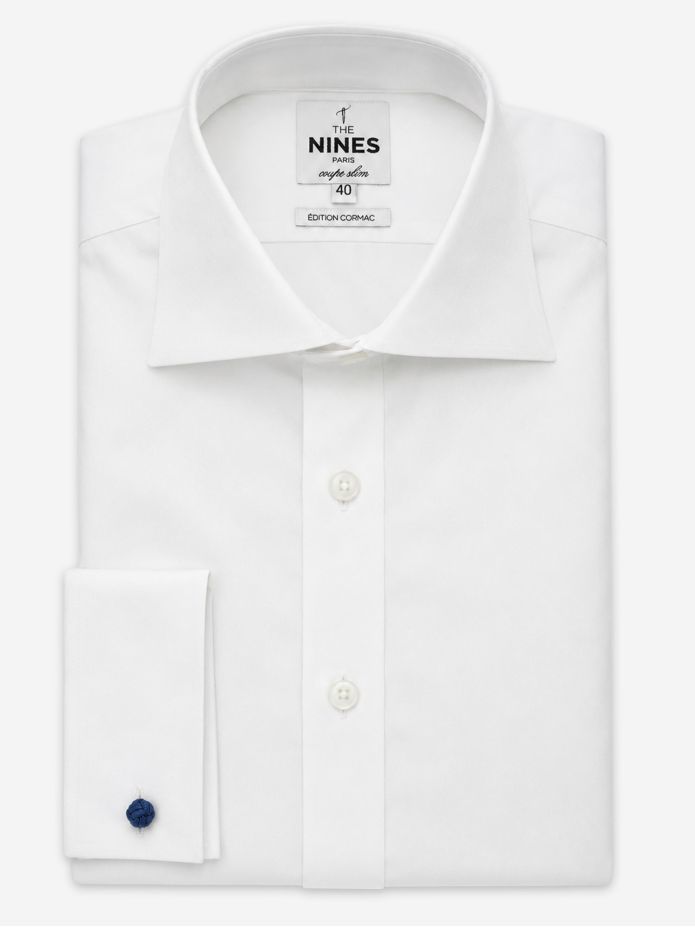 Camisa Prestige Alex Cormac con puños para gemelos y cuello italiano ancho de twill blanco