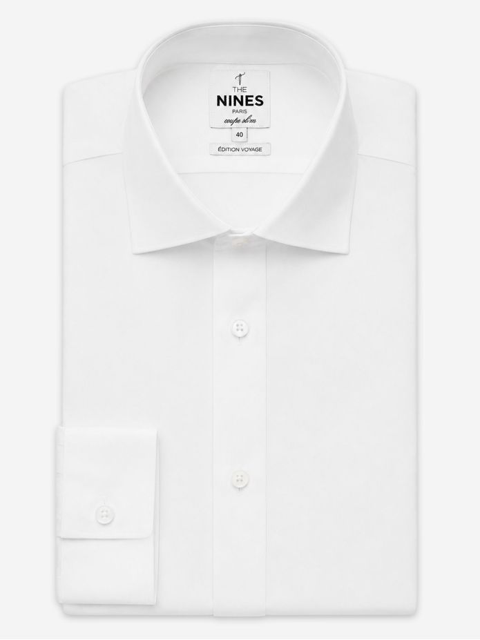 Camisa blanca de cuello italiano antiarrugas