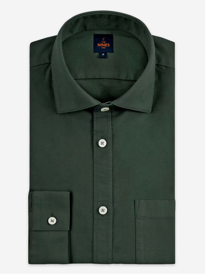 Camisa cuello italiano en oxford orgánico tomillo