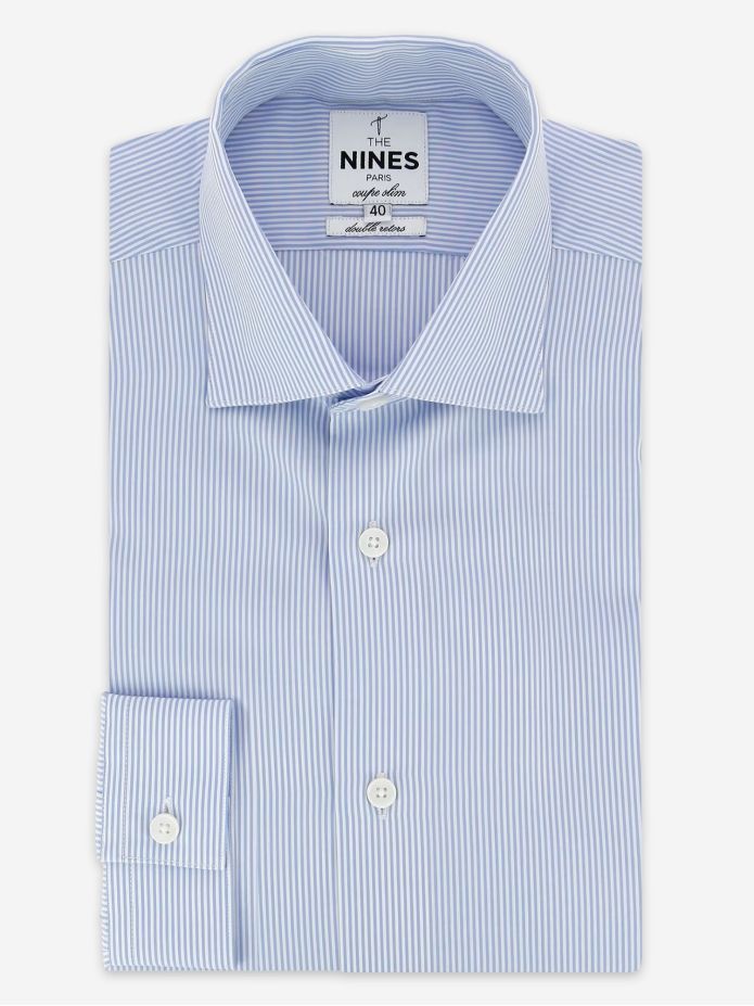 Camisa cuello italiano con rayas azul cielo