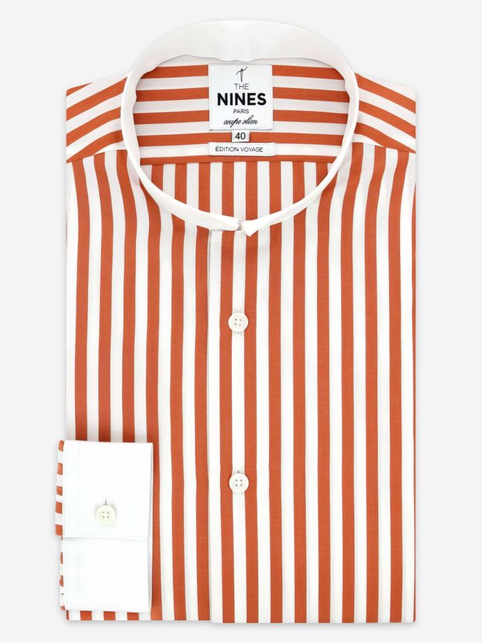 Camisa cuello invertido con rayas naranjas