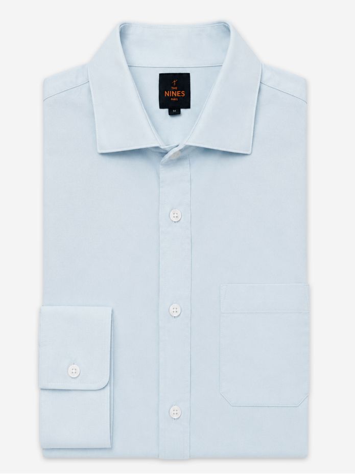 Camisa cuello italiano en oxford orgánico azul cielo