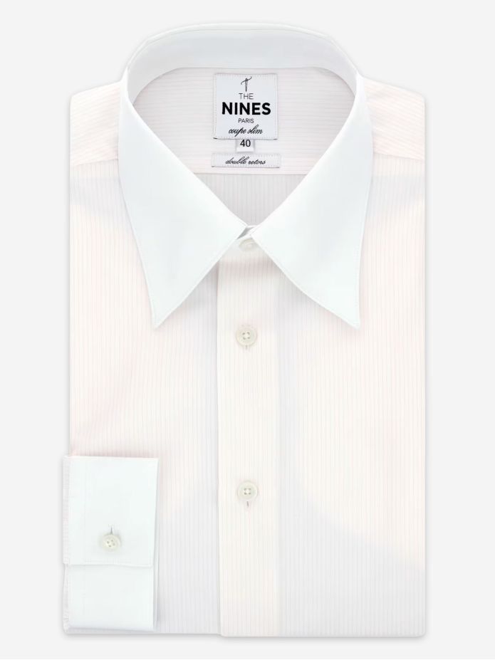 Camisa cuello francés blanca con rayas rosas