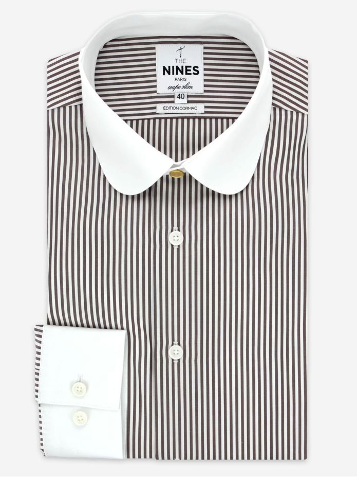 Camisa de cuello redondo a rayas marrones