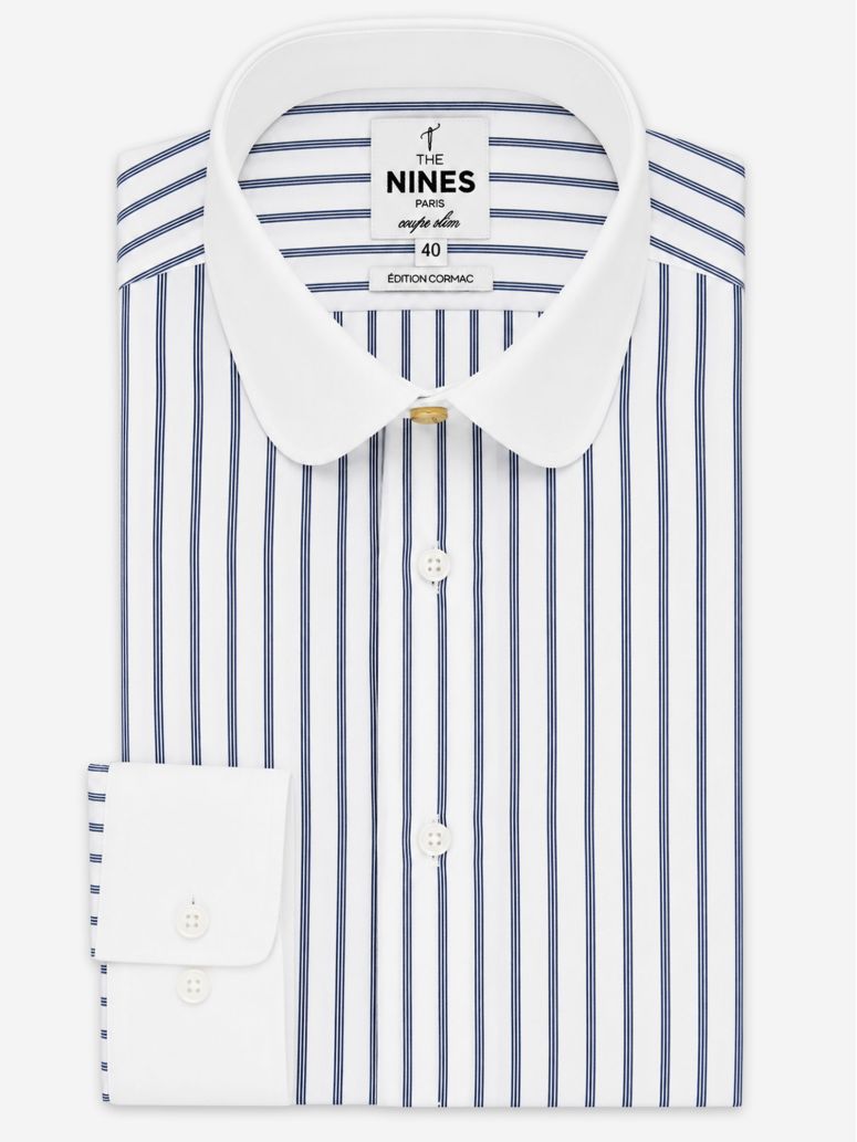 Camisa de cuello redondo con triple raya azul marino