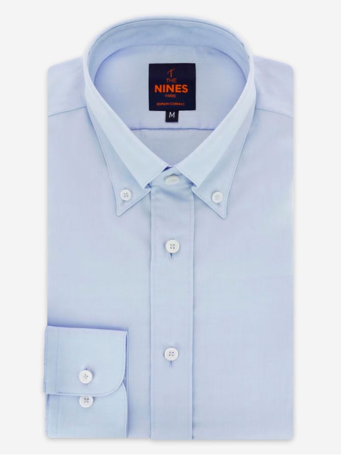 Camisa oxford celeste con cuello americano