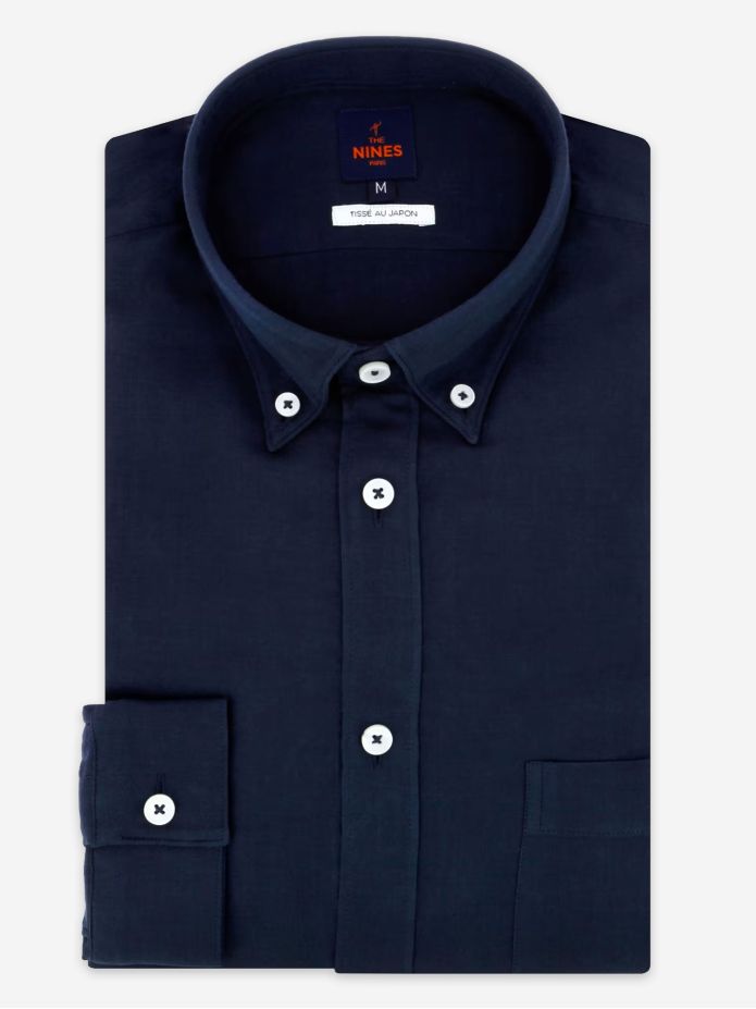 Camisa de gasa de algodón azul marino con cuello americano
