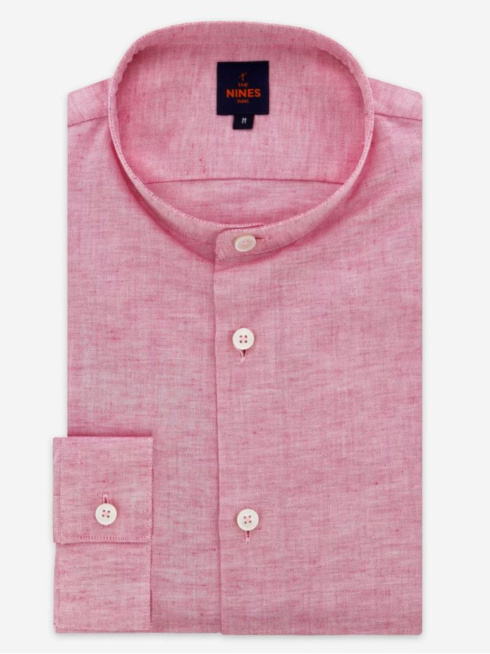 Camisa con cuello mao de lino y algodón rojo