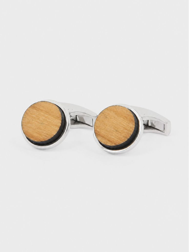 Gemelos de plata maciza redondos de madera de cerezo compiègnes