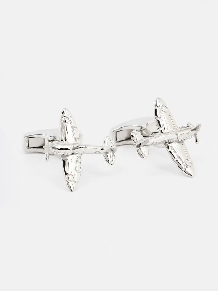 Gemelos avión plata maciza Spitfire