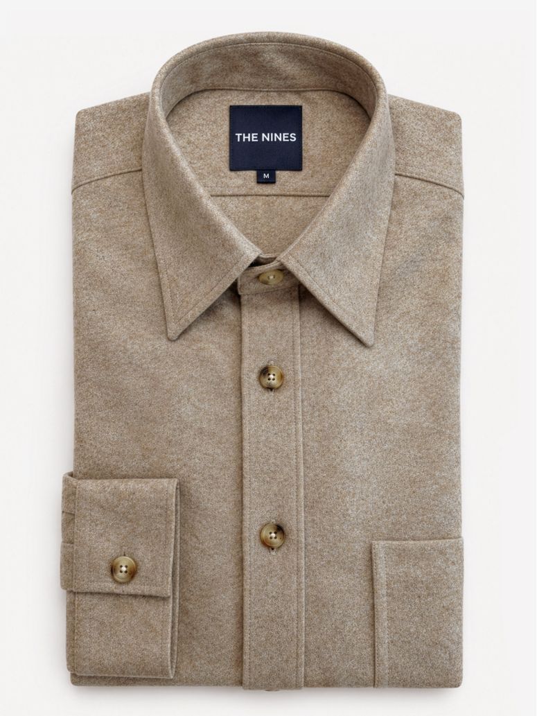 Camisa de cuello francés en franela beige