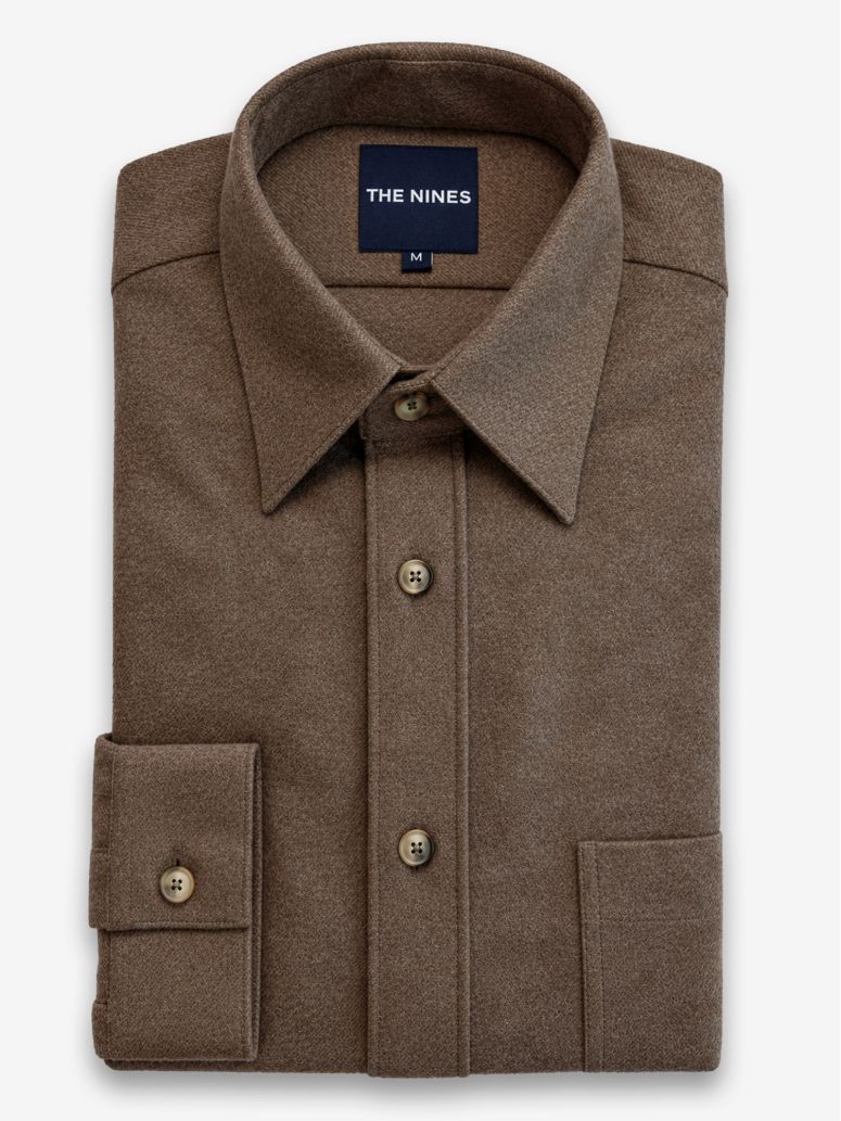 Camisa de cuello francés en franela marrón