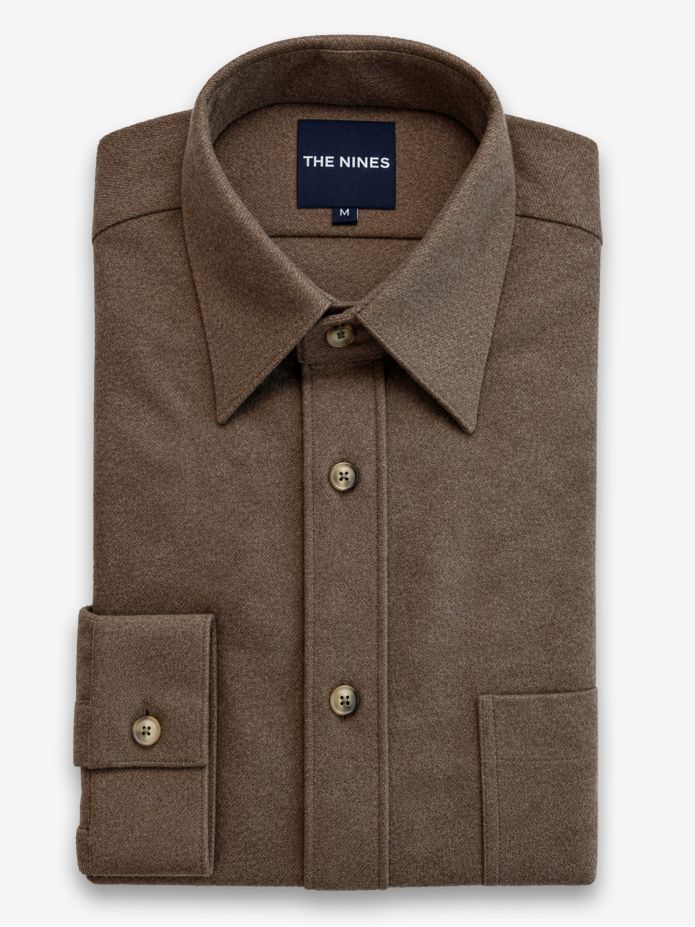 Camisa de cuello francés en franela marrón