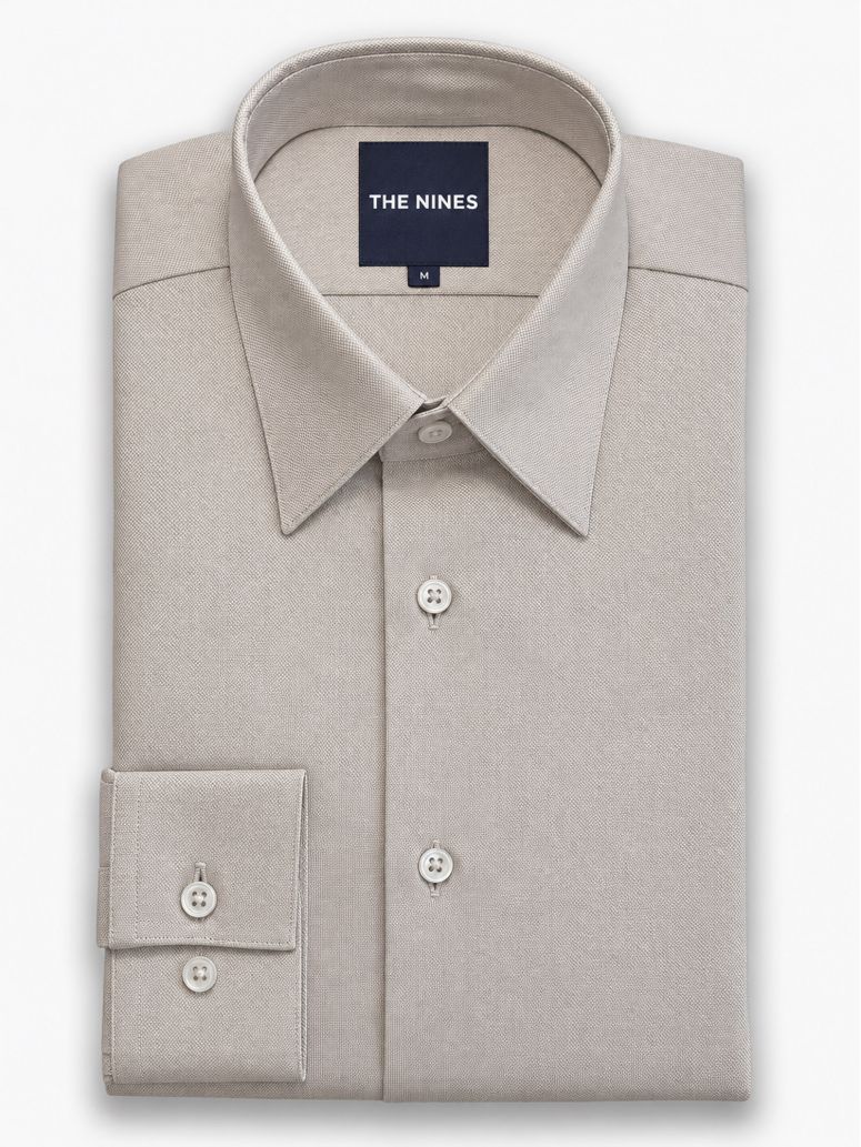 Camisa de cuello francés inarrugable en Royal Oxford marrón