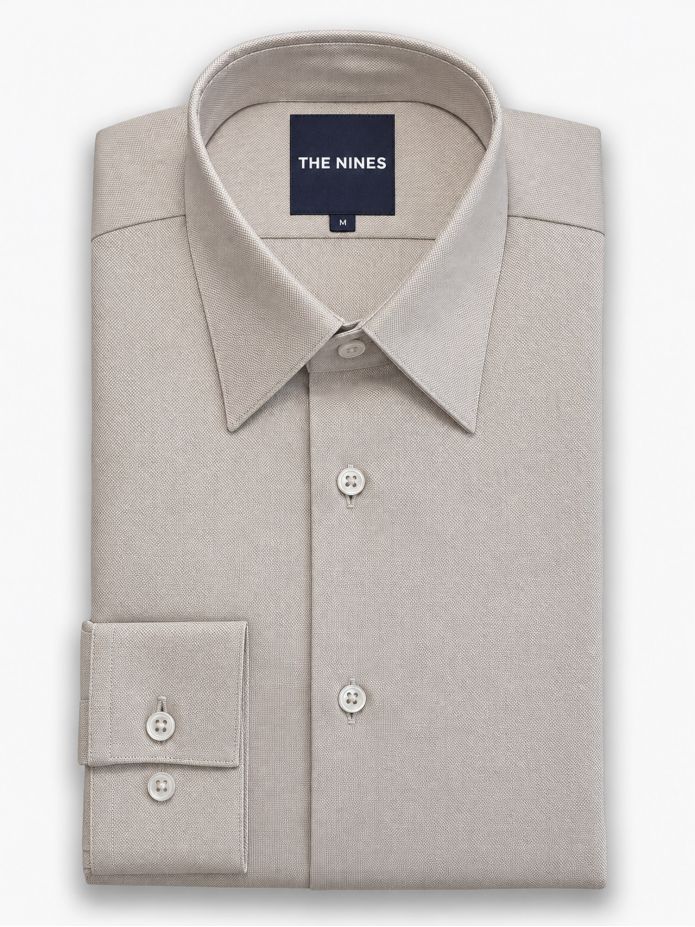 Camisa de cuello francés inarrugable en Royal Oxford marrón