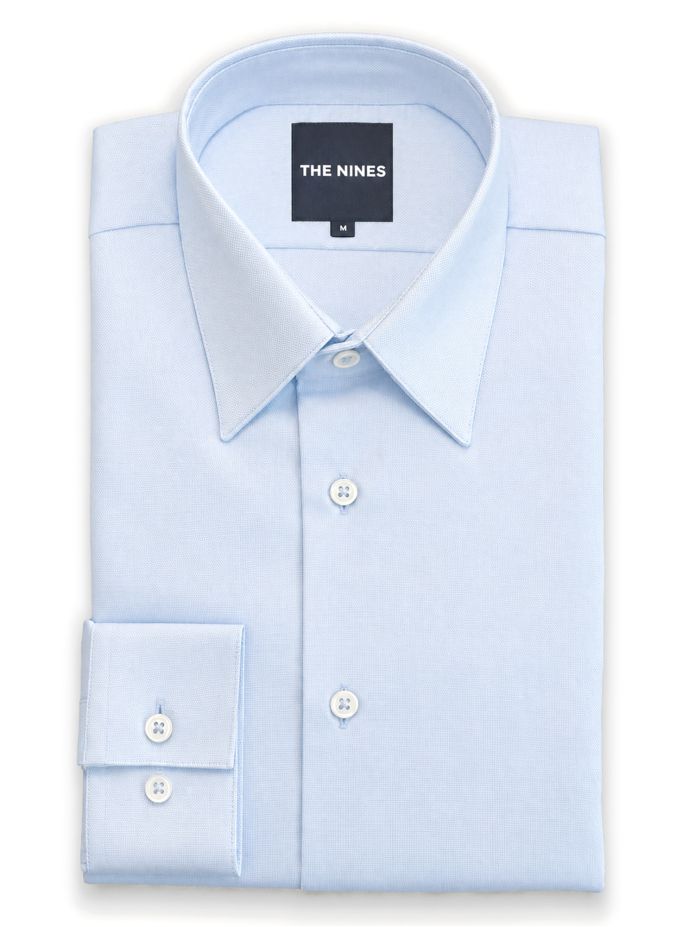 Camisa de cuello francés inarrugable en Royal Oxford azul cielo