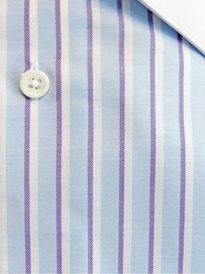 Camisa de cuello francés inarrugable a rayas azul cielo y violeta