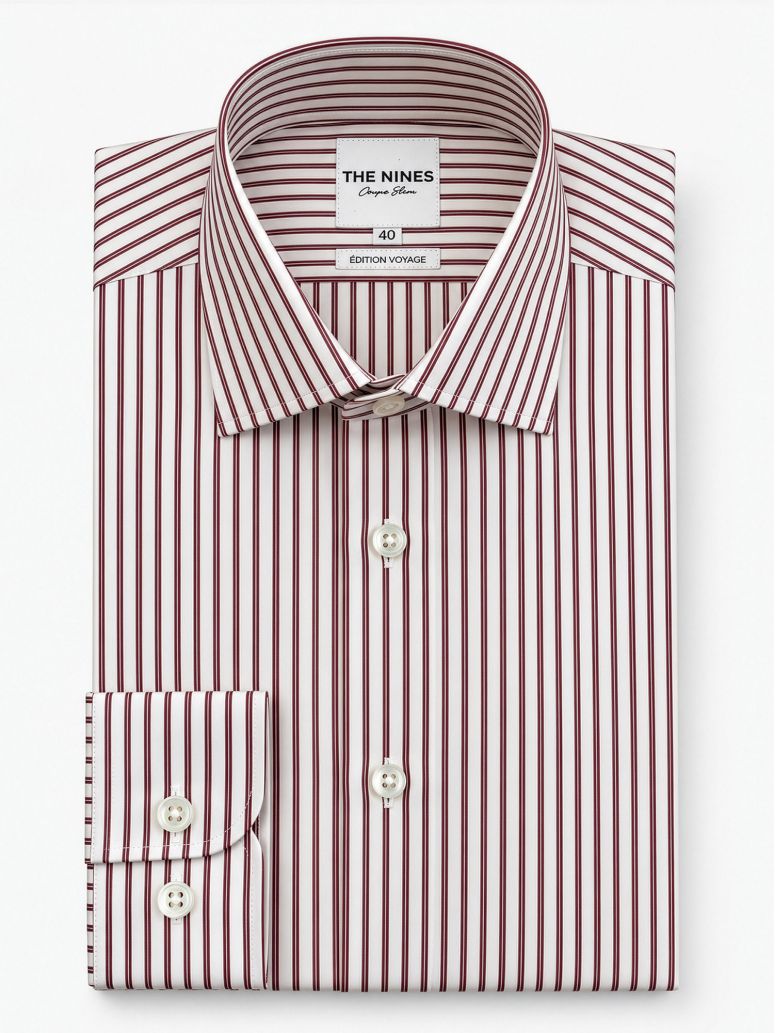 Camisa de cuello italiano inarrugable a rayas burdeos