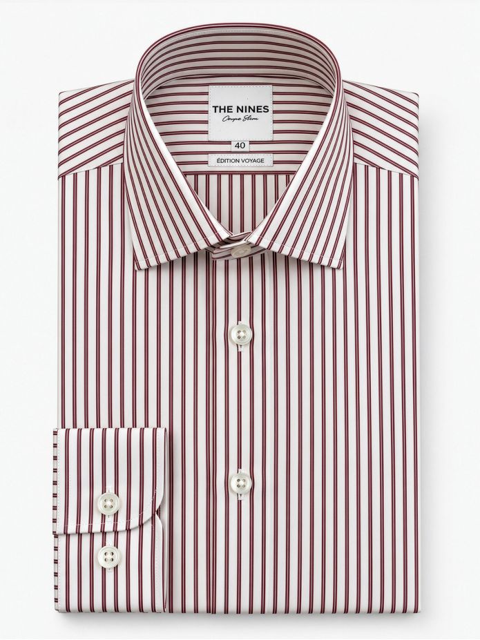 Camisa de cuello italiano inarrugable a rayas burdeos