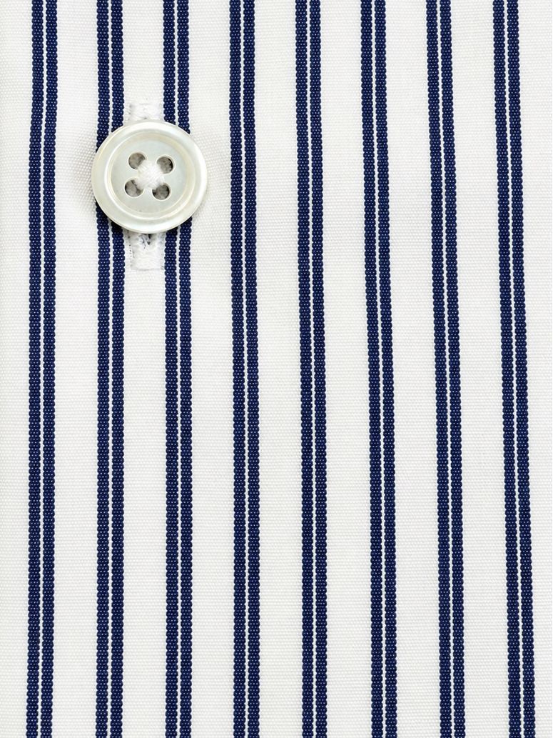Camisa de cuello italiano inarrugable a rayas azul marino