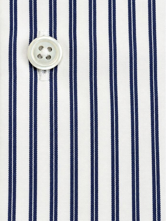 Camisa de cuello italiano inarrugable a rayas azul marino
