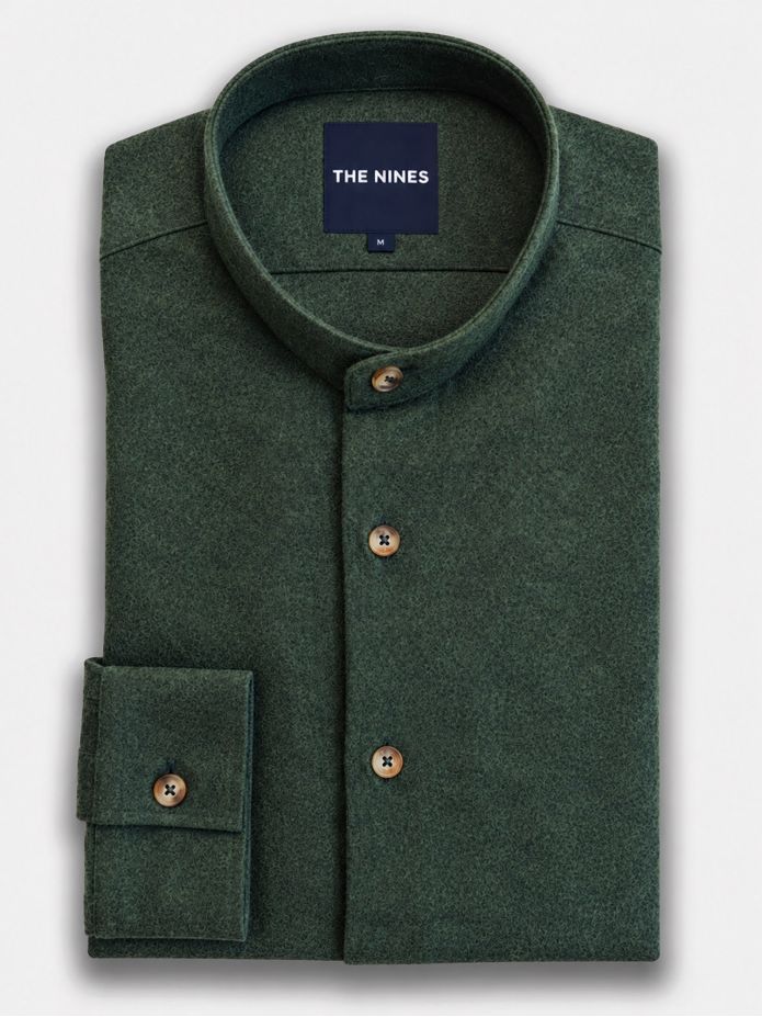 Camisa de cuello mao en franela verde bosque