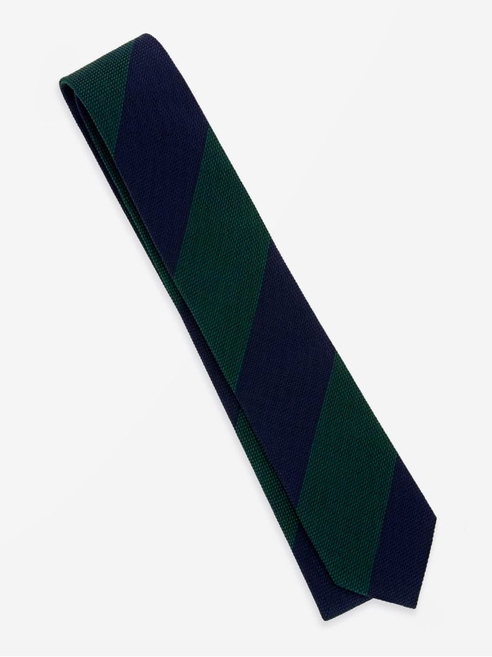Corbata de seda granadina azul marino con rayas verdes