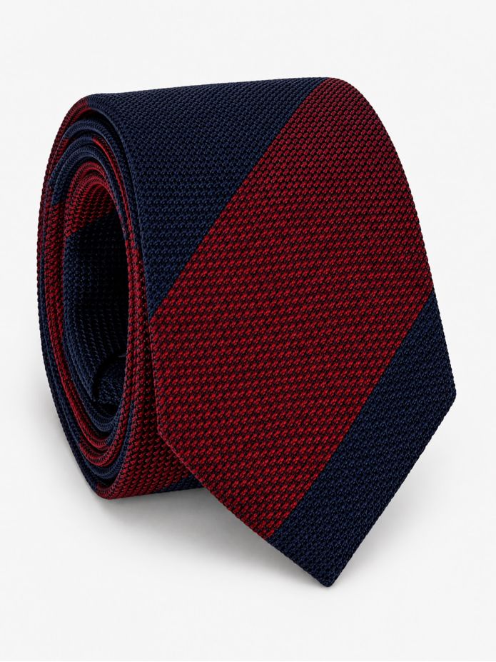 Corbata de seda granadina azul marino con rayas burdeos