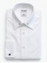 Camisa blanca inarrugable de cuello con alfiler de latón dorado y puños gemelos