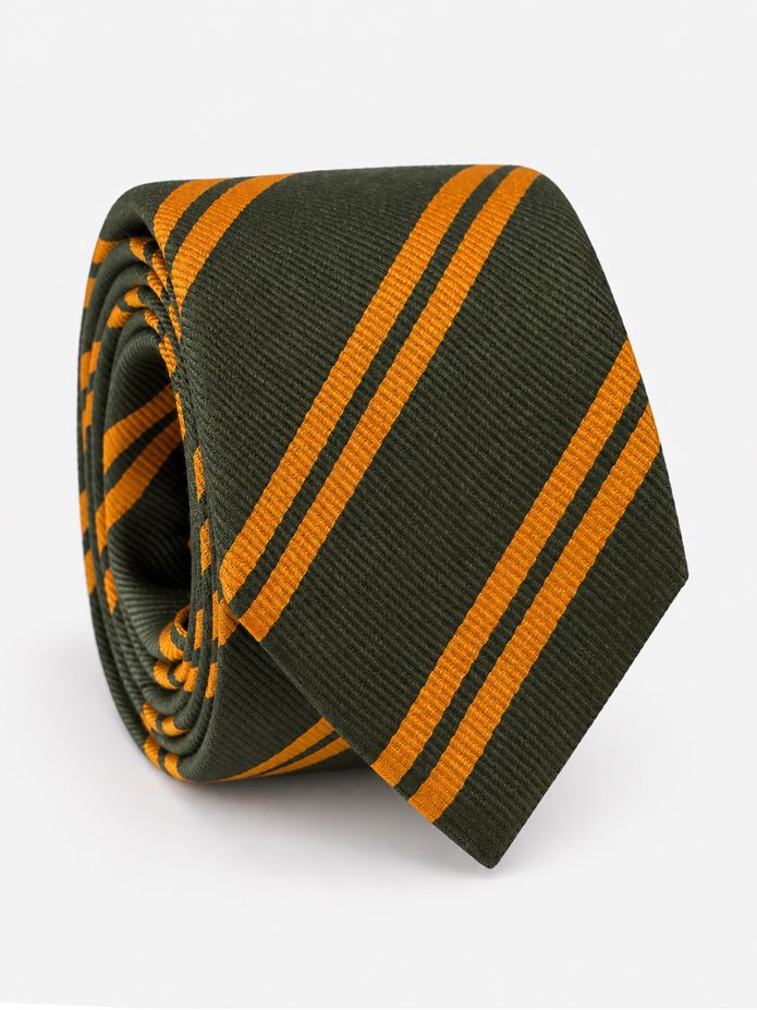 Corbata club de seda verde con rayas dobles