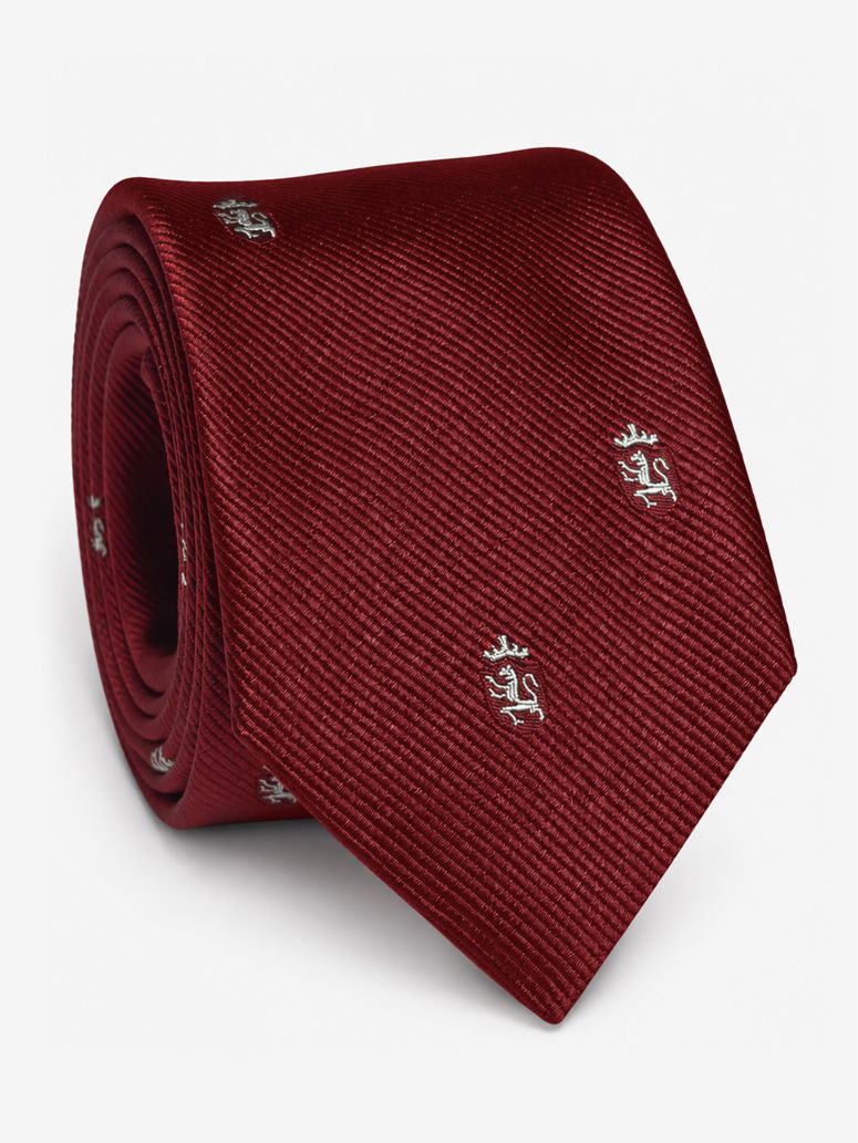 Corbata de seda burdeos con motivos de leones