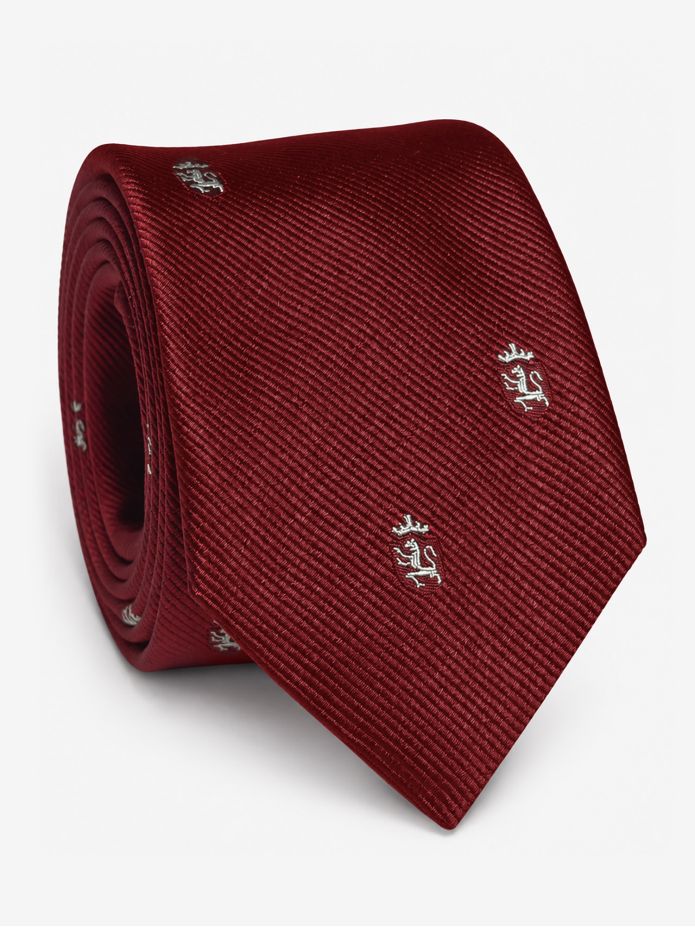 Corbata de seda rojo carmín con motivos de leones