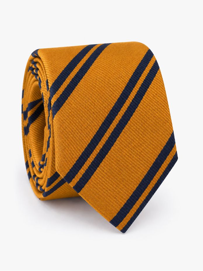 Corbata club de seda amarilla con dobles rayas