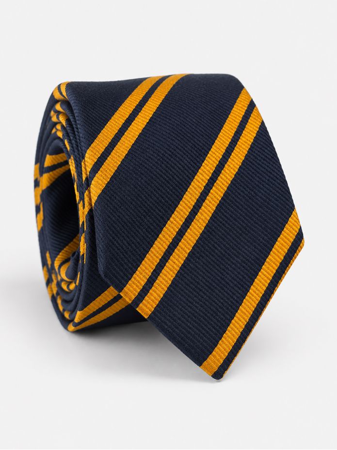 Corbata club de seda azul marino con dobles rayas