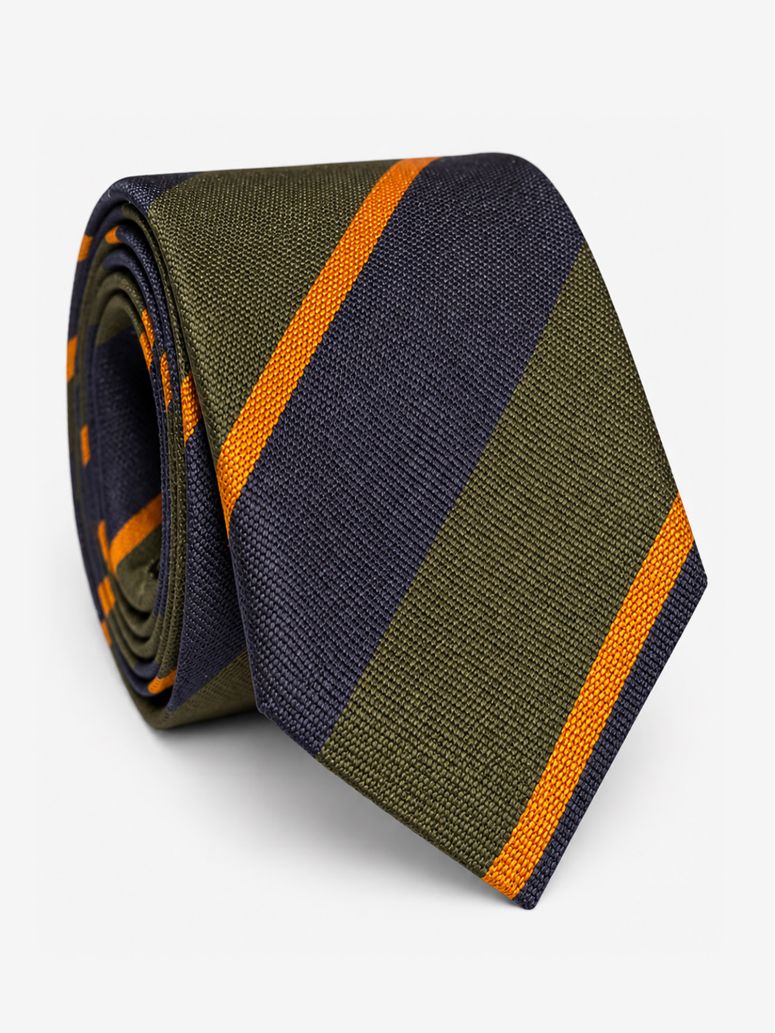 Corbata club de seda verde con rayas anchas