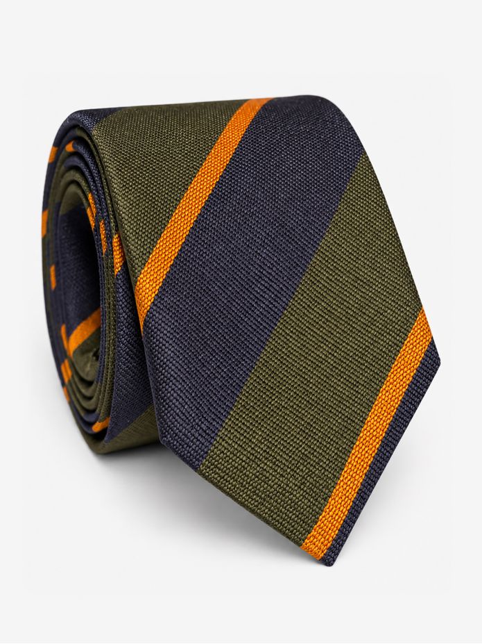 Corbata club de seda verde con rayas anchas