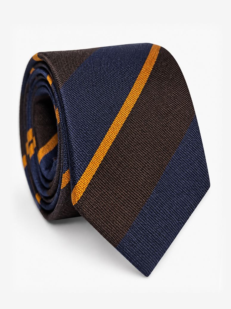 Corbata club de seda marrón con rayas anchas