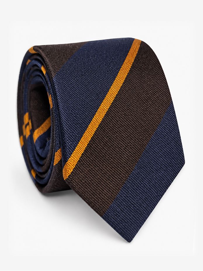 Corbata club de seda marrón con rayas anchas