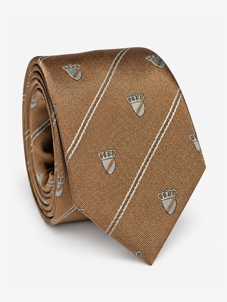 Corbata de seda beige con motivos de blasones