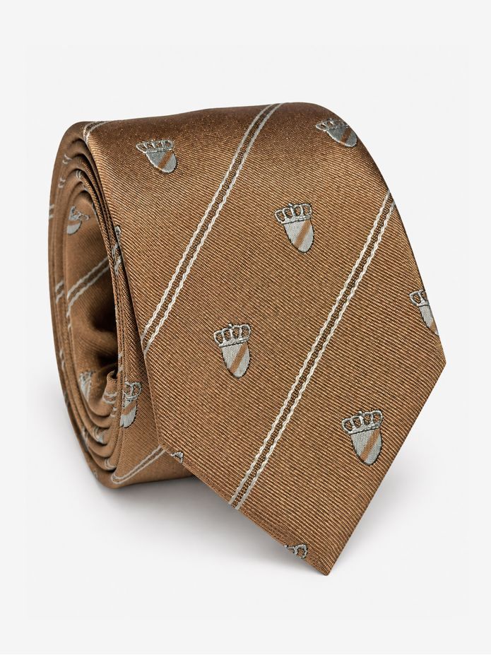 Corbata de seda beige con motivos de blasones