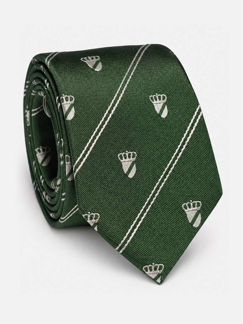 Corbata de seda verde con motivos de escudos