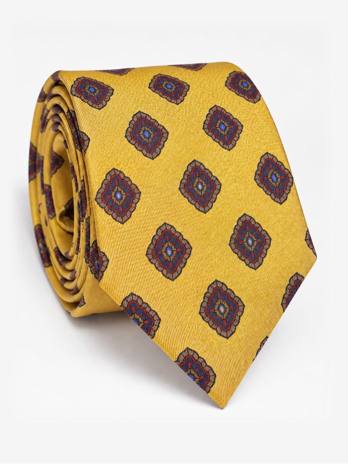 Corbata de seda amarilla con motivos retro