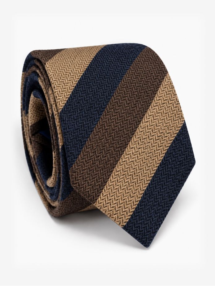 Corbata club de lana marino con rayas marronmarrón