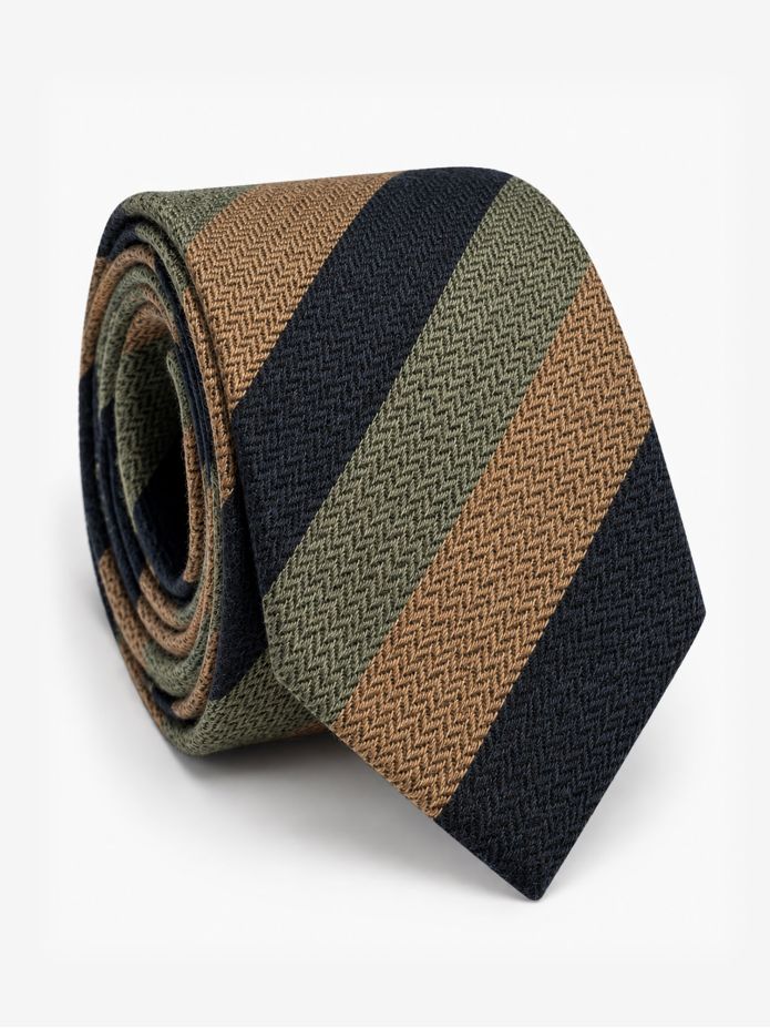 Corbata club de lana marino con rayas verdes