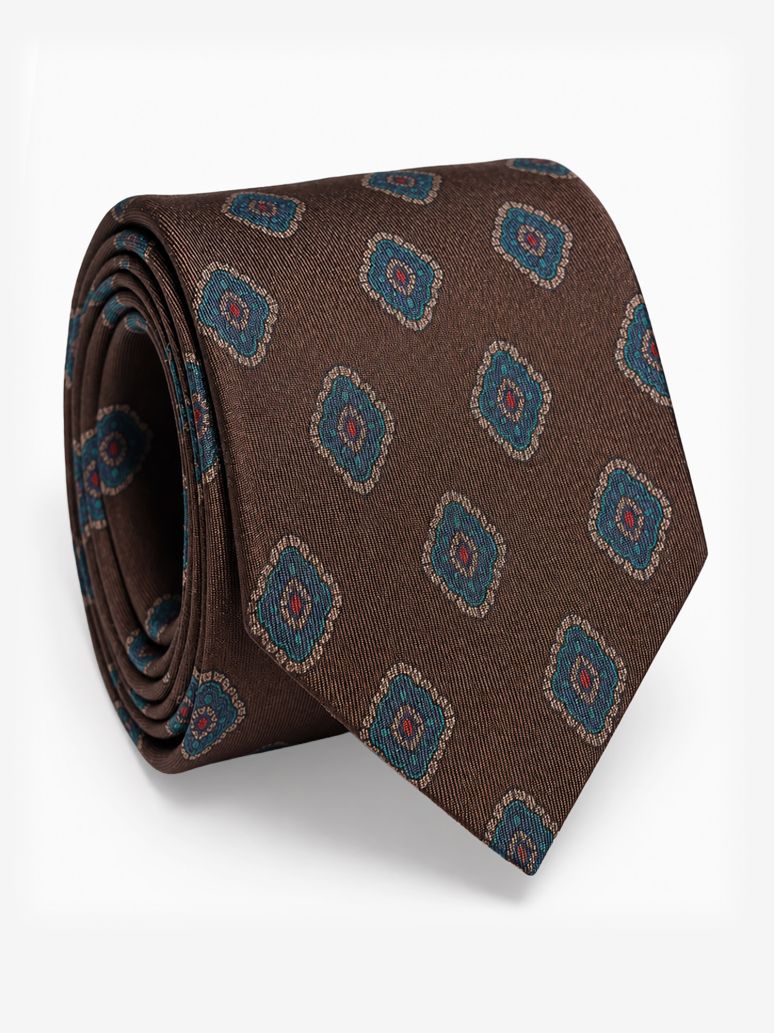 Corbata de seda marrón con motivos retro