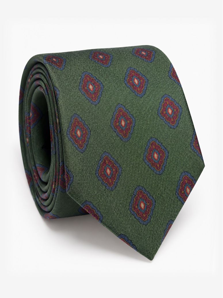 Corbata de seda verde con motivos retro