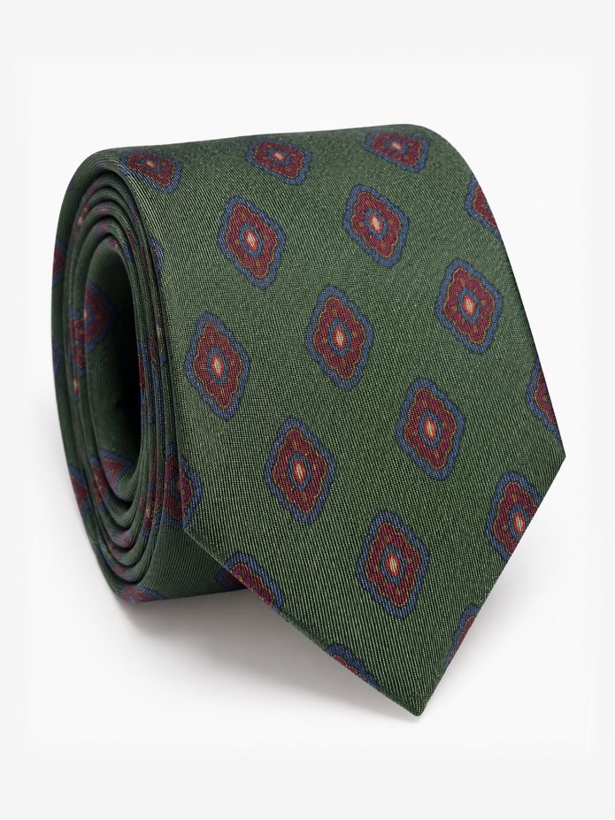 Corbata de seda verde con motivos retro
