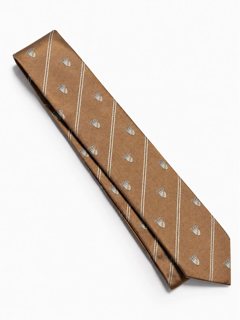 Corbata de seda beige con motivos de blasones