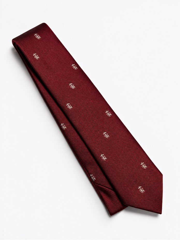 Corbata de seda rojo carmín con motivos de leones